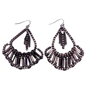Hematite Bead and Chain Chandelier Earrings